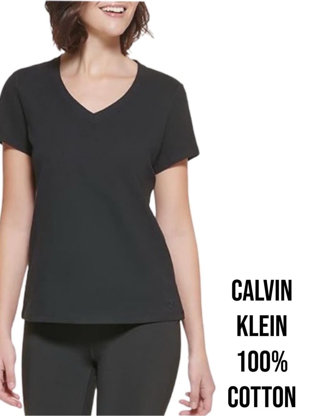 NWT Calvin Klein Performance 100% Cotton V-Neck Tee Black XS Soft Essential Tee